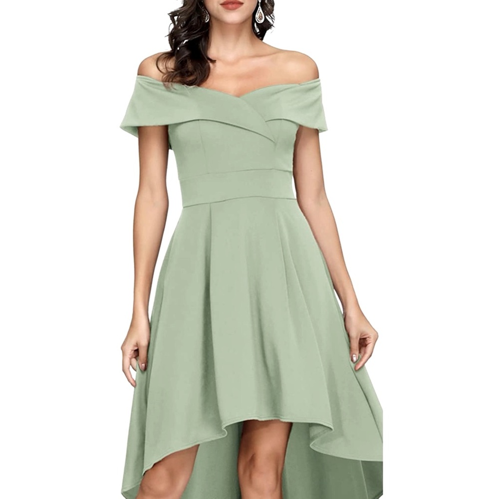 Sage Green High to Low A Line Cocktail Dress